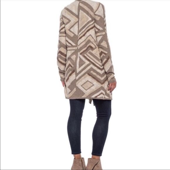 LUCKY BRAND | Intarsia Draped Cardigan Tan Aztec Print Open Front L - Picture 2 of 11